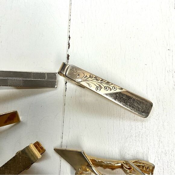 Vintage Tie Bars Goldtone American Flag Rose Etched Geometric Dragon - Picture 5 of 7